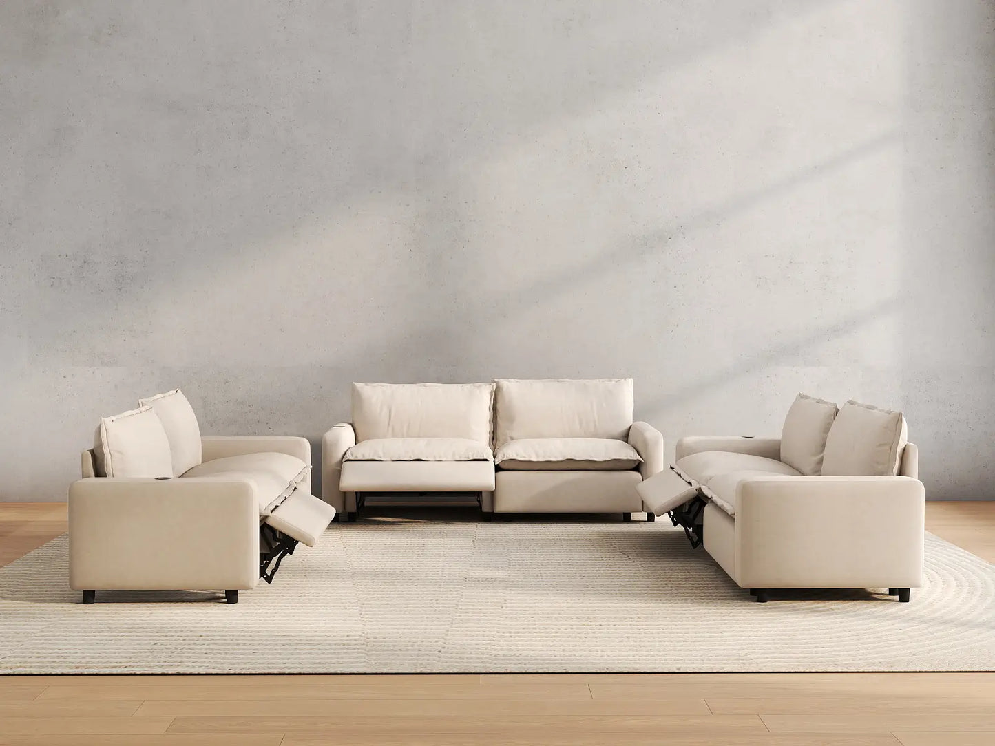 6 Piece Beige Linen Large Space U Shaped Sectionals 6 Seater 5