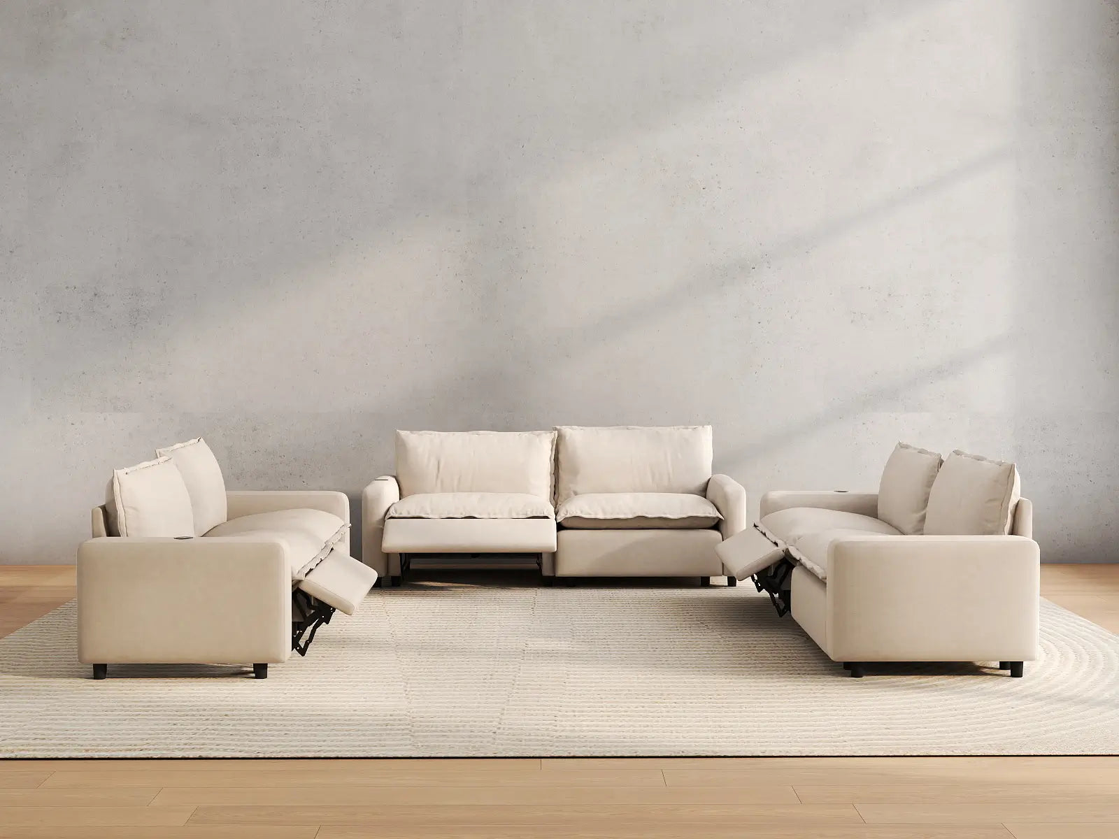6 Piece Beige Linen Large Space U Shaped Sectionals 6 Seater 5