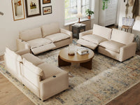 6 Piece Beige Linen Large Space U Shaped Sectionals 6 Seater 7