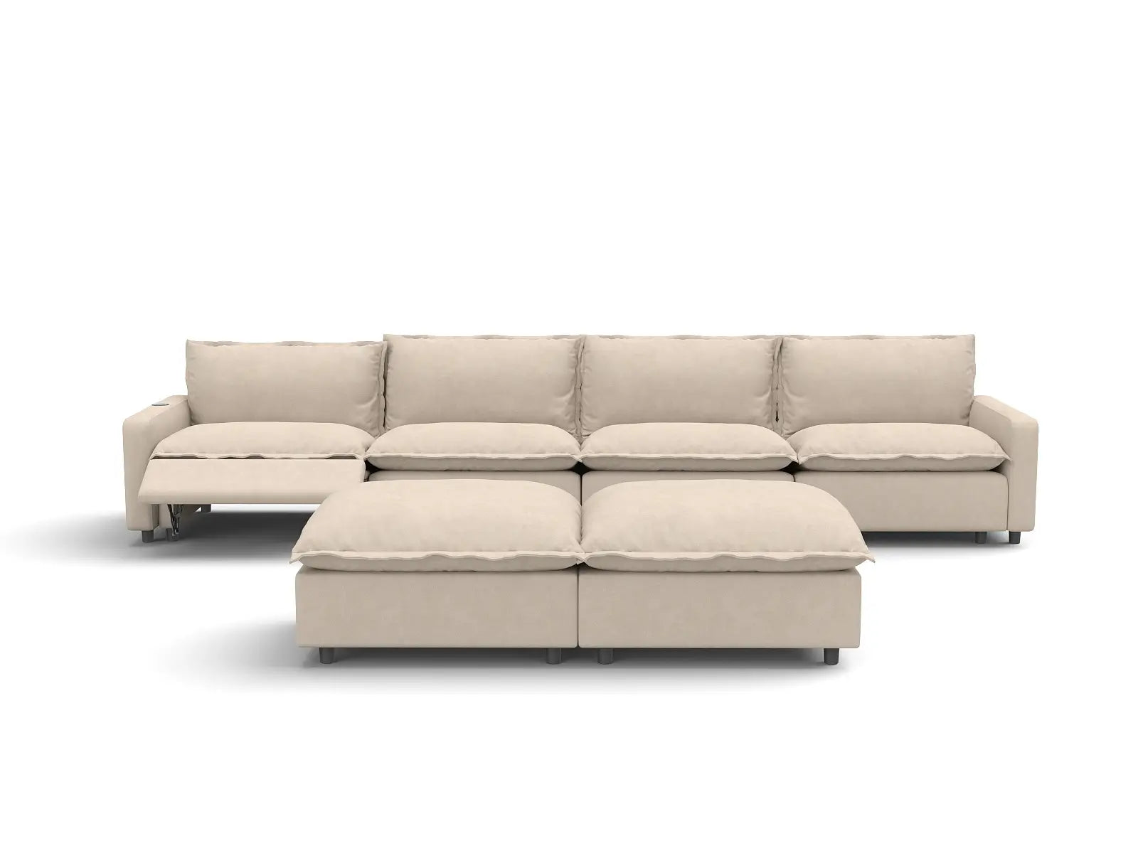 6 Piece Beige Linen Relax Your Neck Sofa Sets 4 Seater with 2 Ottomans 2