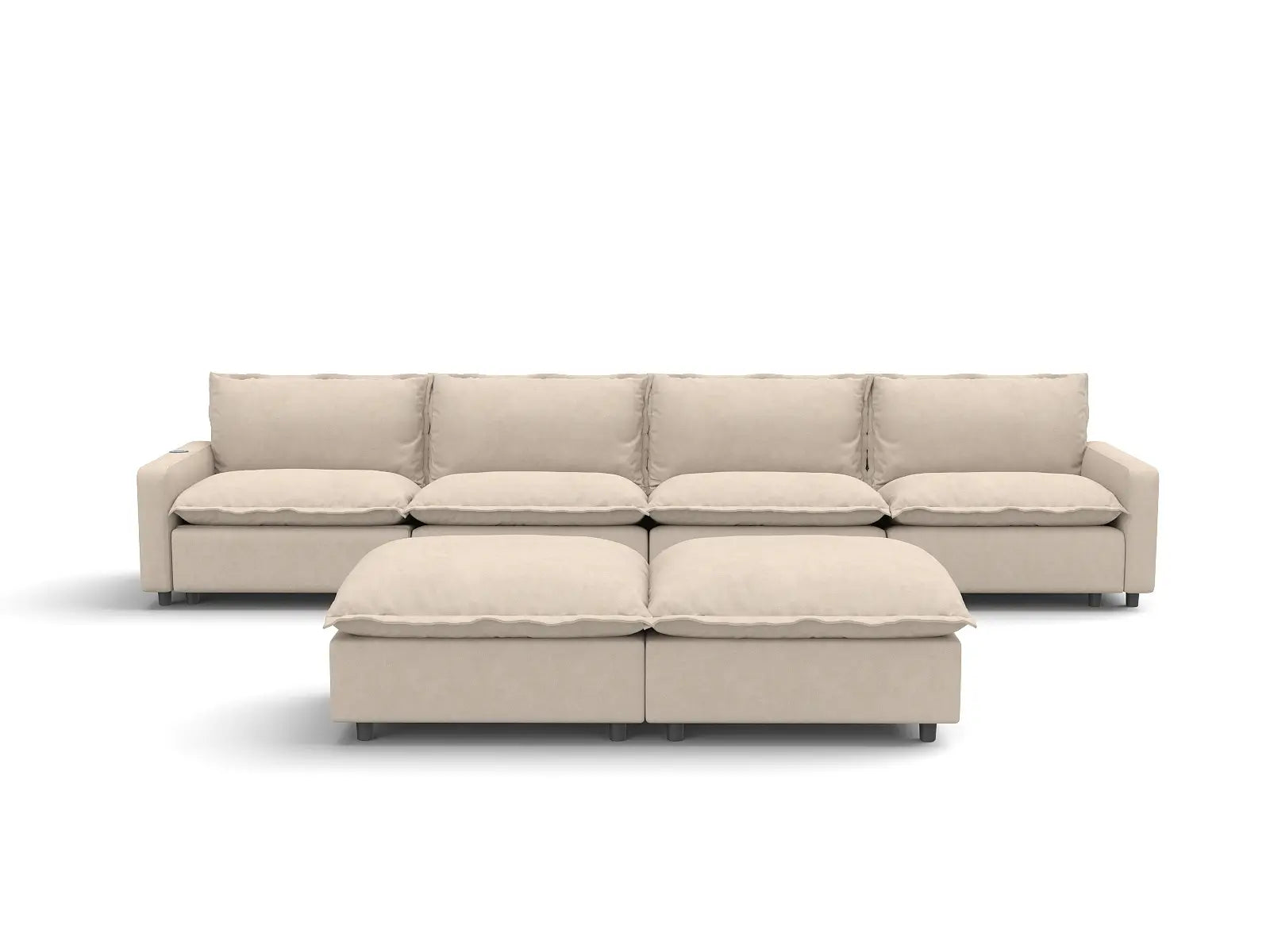 6 Piece Beige Linen Relax Your Neck Sofa Sets 4 Seater with 2 Ottomans 3