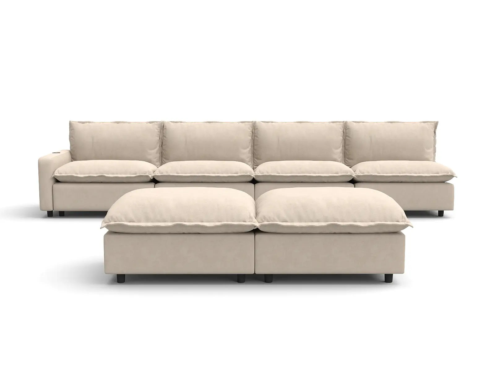 6 Piece Beige Linen Silent Recline Sofa Sets 4 Seater with 2 Ottomans 2