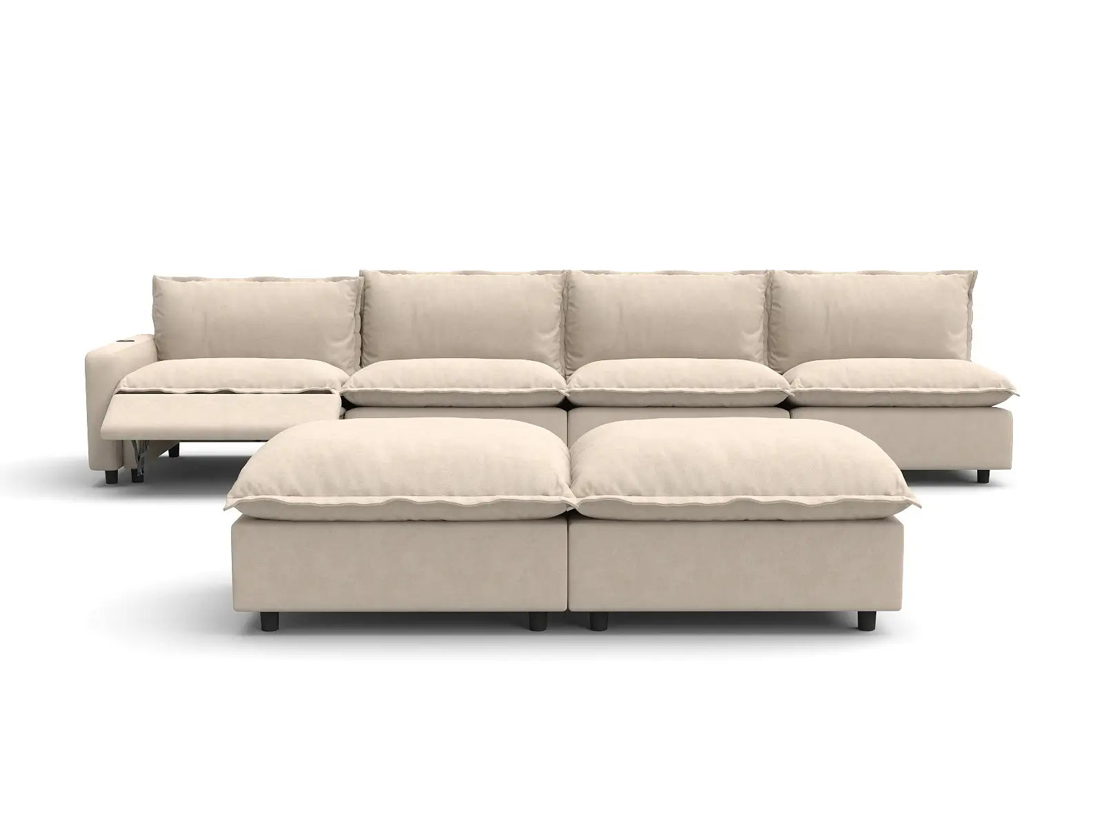6 Piece Beige Linen Silent Recline Sofa Sets 4 Seater with 2 Ottomans 3