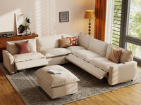 6 Piece Beige Linen Smart Layout Fit Sofa Sets 5 Seater with 1 Ottoman 1