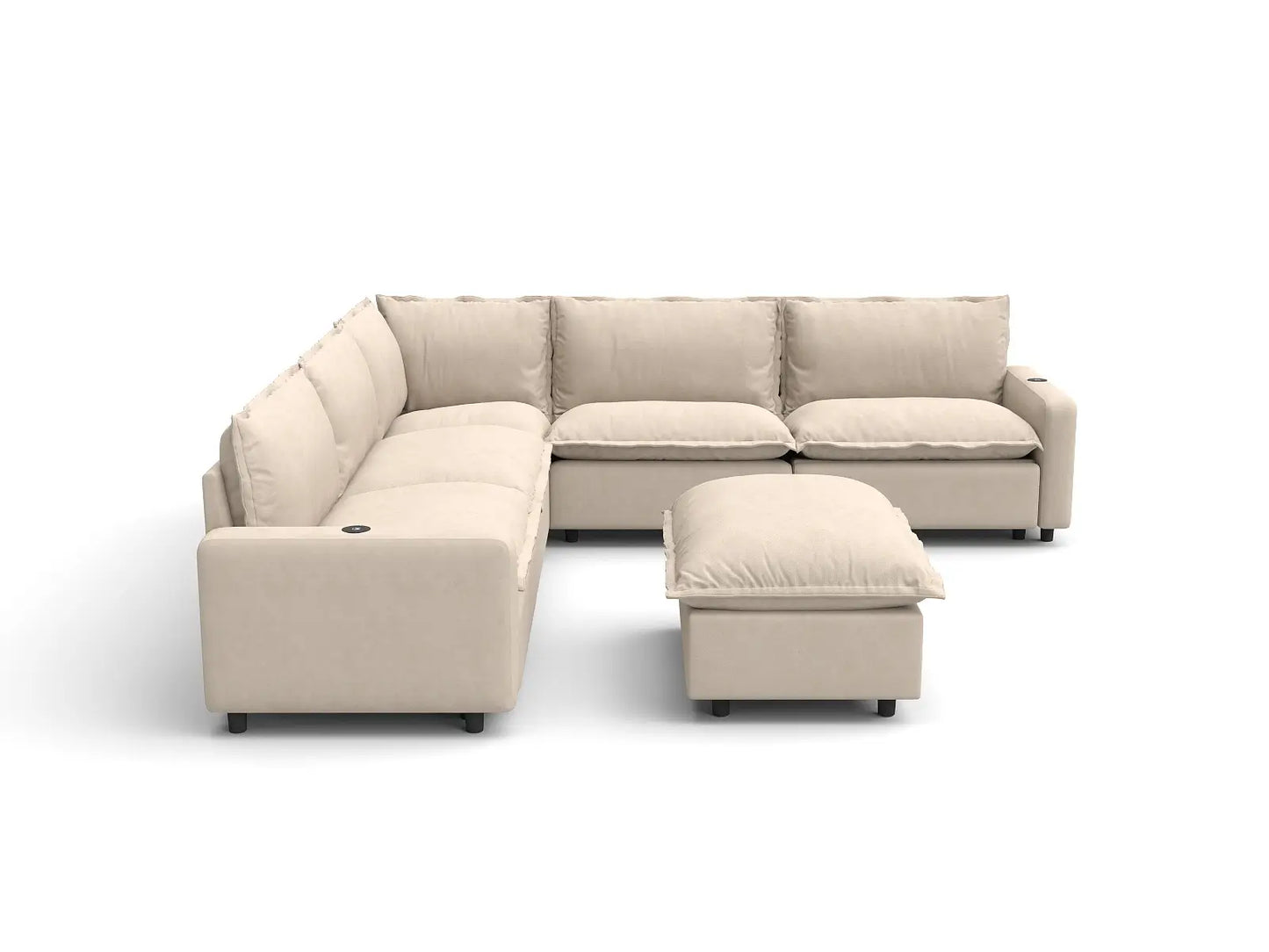 6 Piece Beige Linen Smart Layout Fit Sofa Sets 5 Seater with 1 Ottoman 2