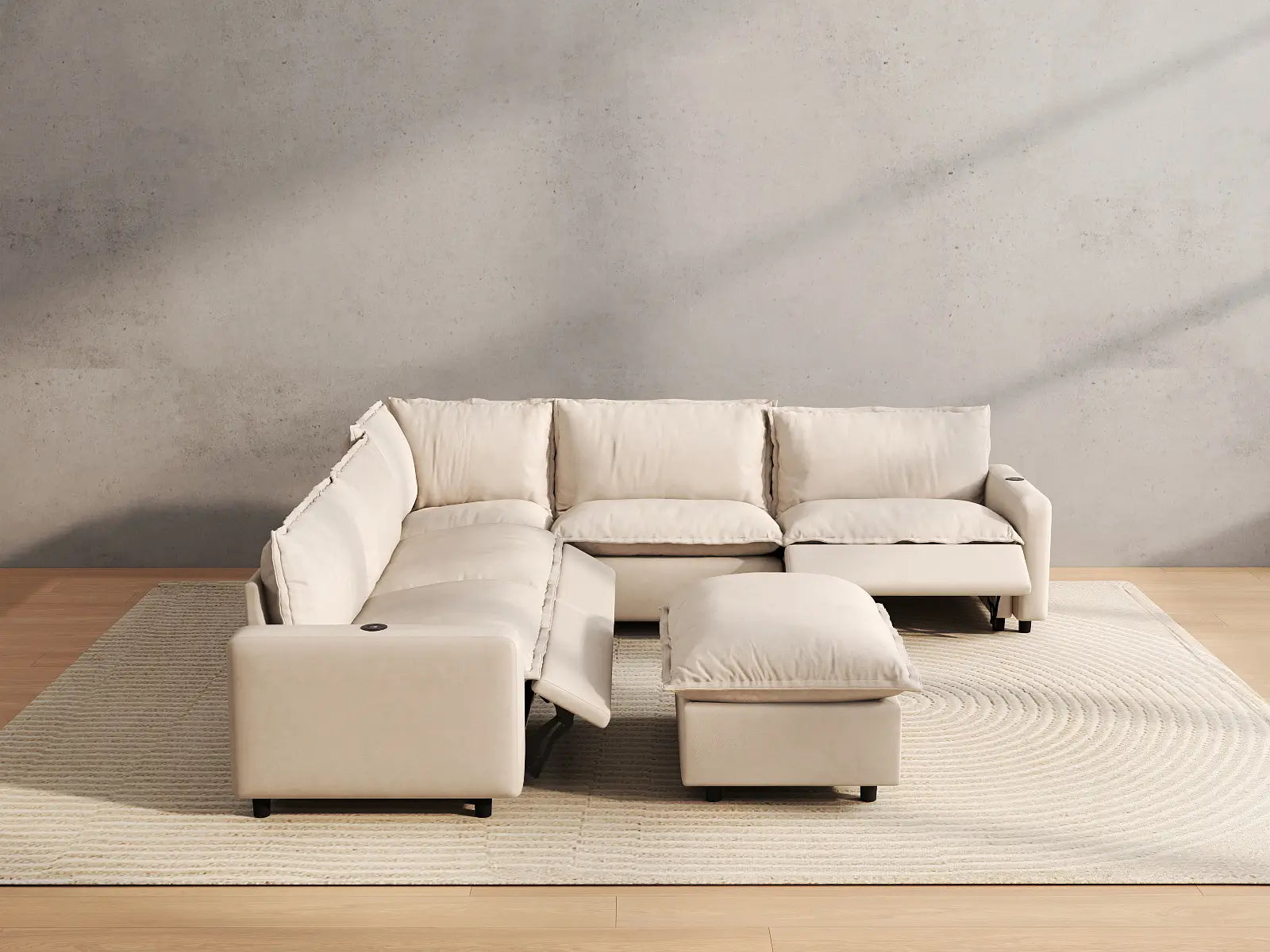 Magic Home Beige 6-Piece Smart Layout Reclining Sectional Sofa