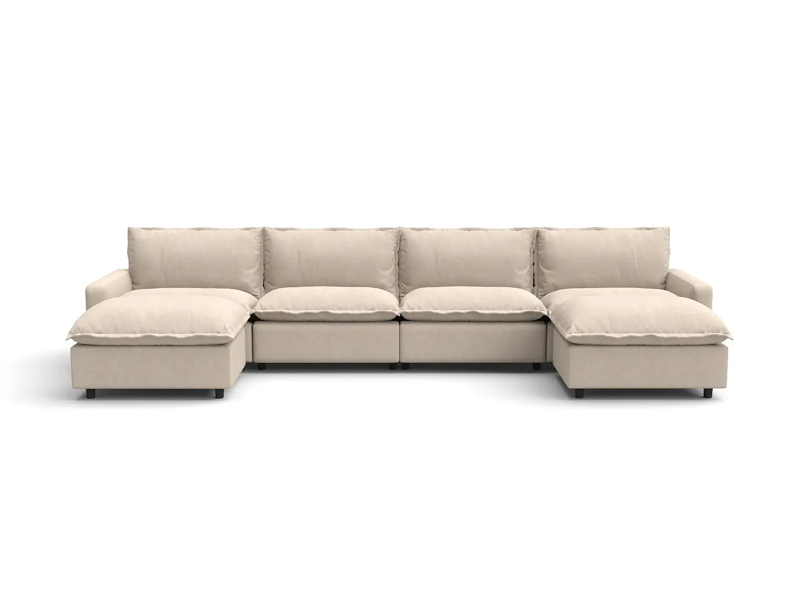 6 Piece Beige Linen Weightless Feel U Shaped Sectionals 4 Seater with 2 Ottomans 2