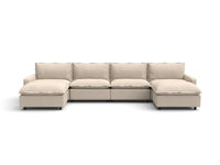 6 Piece Beige Linen Weightless Feel U Shaped Sectionals 4 Seater with 2 Ottomans 2