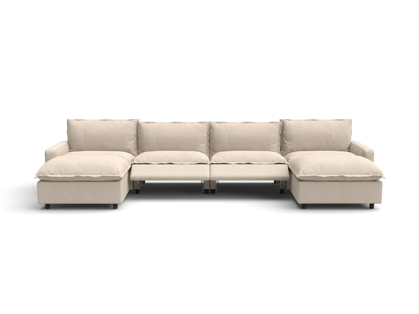 6 Piece Beige Linen Weightless Feel U Shaped Sectionals 4 Seater with 2 Ottomans 3