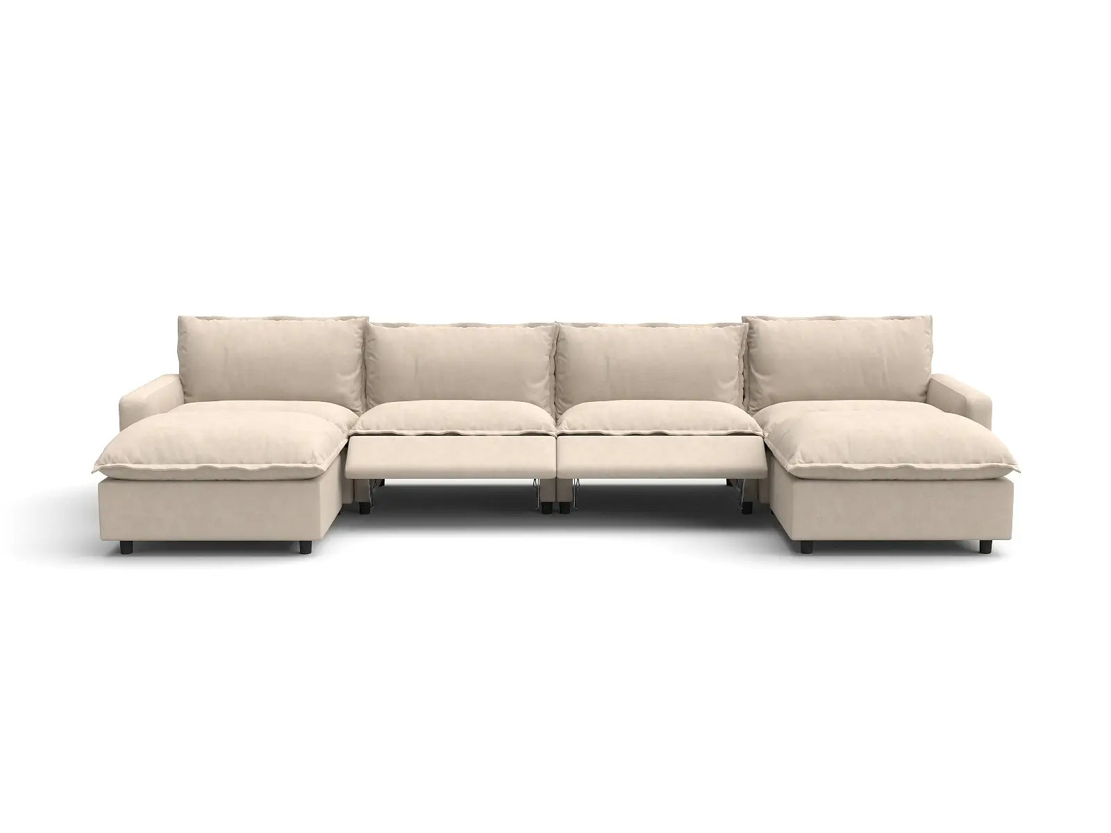 6 Piece Beige Linen Weightless Feel U Shaped Sectionals 4 Seater with 2 Ottomans 3