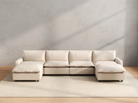 6 Piece Beige Linen Weightless Feel U Shaped Sectionals 4 Seater with 2 Ottomans 4