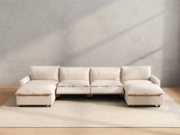 6 Piece Beige Linen Weightless Feel U Shaped Sectionals 4 Seater with 2 Ottomans 5