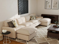 6 Piece Beige Linen Weightless Feel U Shaped Sectionals 4 Seater with 2 Ottomans 7