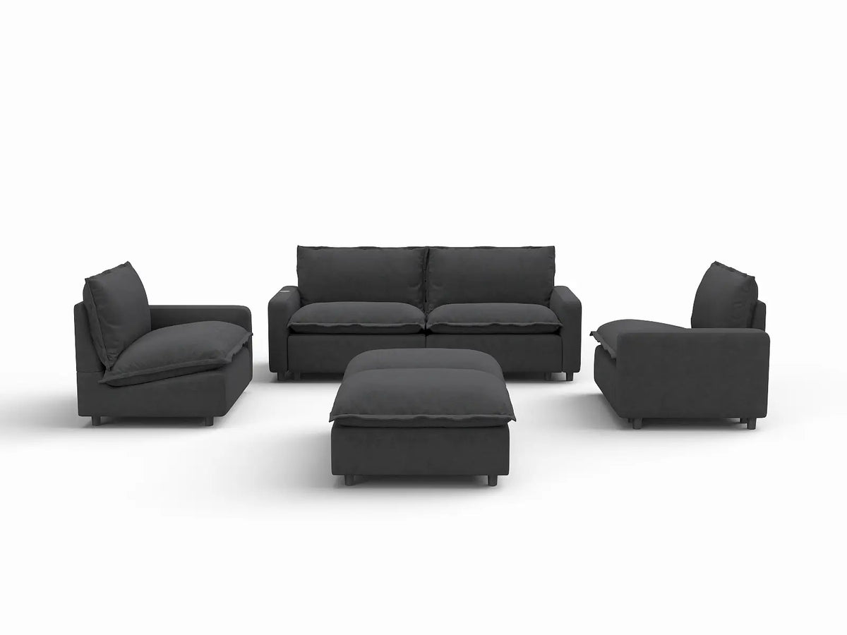 6 Piece Grey Linen Easy Electric U Shaped Sectionals 4 Seater with 2 Ottomans 2