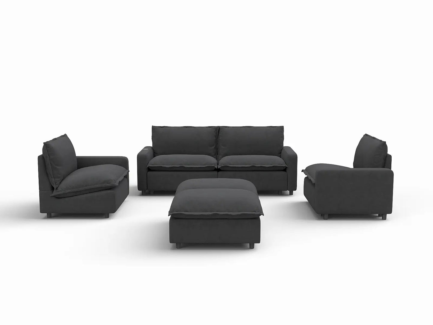 6 Piece Grey Linen Easy Electric U Shaped Sectionals 4 Seater with 2 Ottomans 2