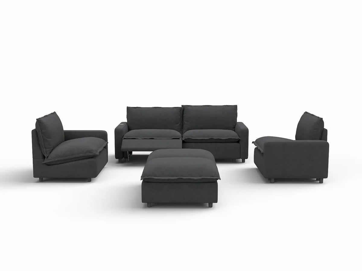 6 Piece Grey Linen Easy Electric U Shaped Sectionals 4 Seater with 2 Ottomans 3