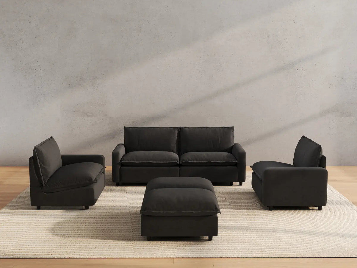6 Piece Grey Linen Easy Electric U Shaped Sectionals 4 Seater with 2 Ottomans 4