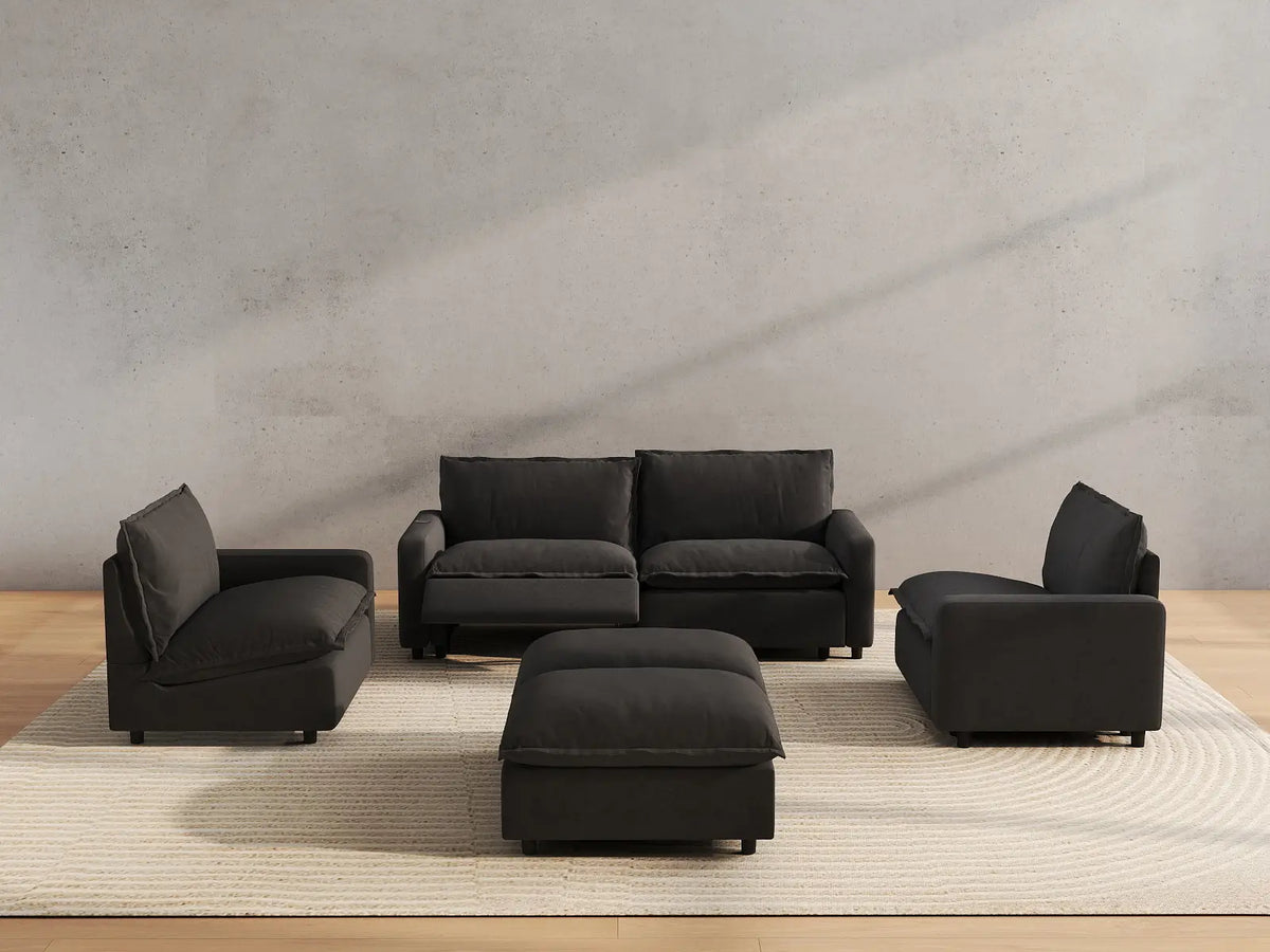 6 Piece Grey Linen Easy Electric U Shaped Sectionals 4 Seater with 2 Ottomans 5