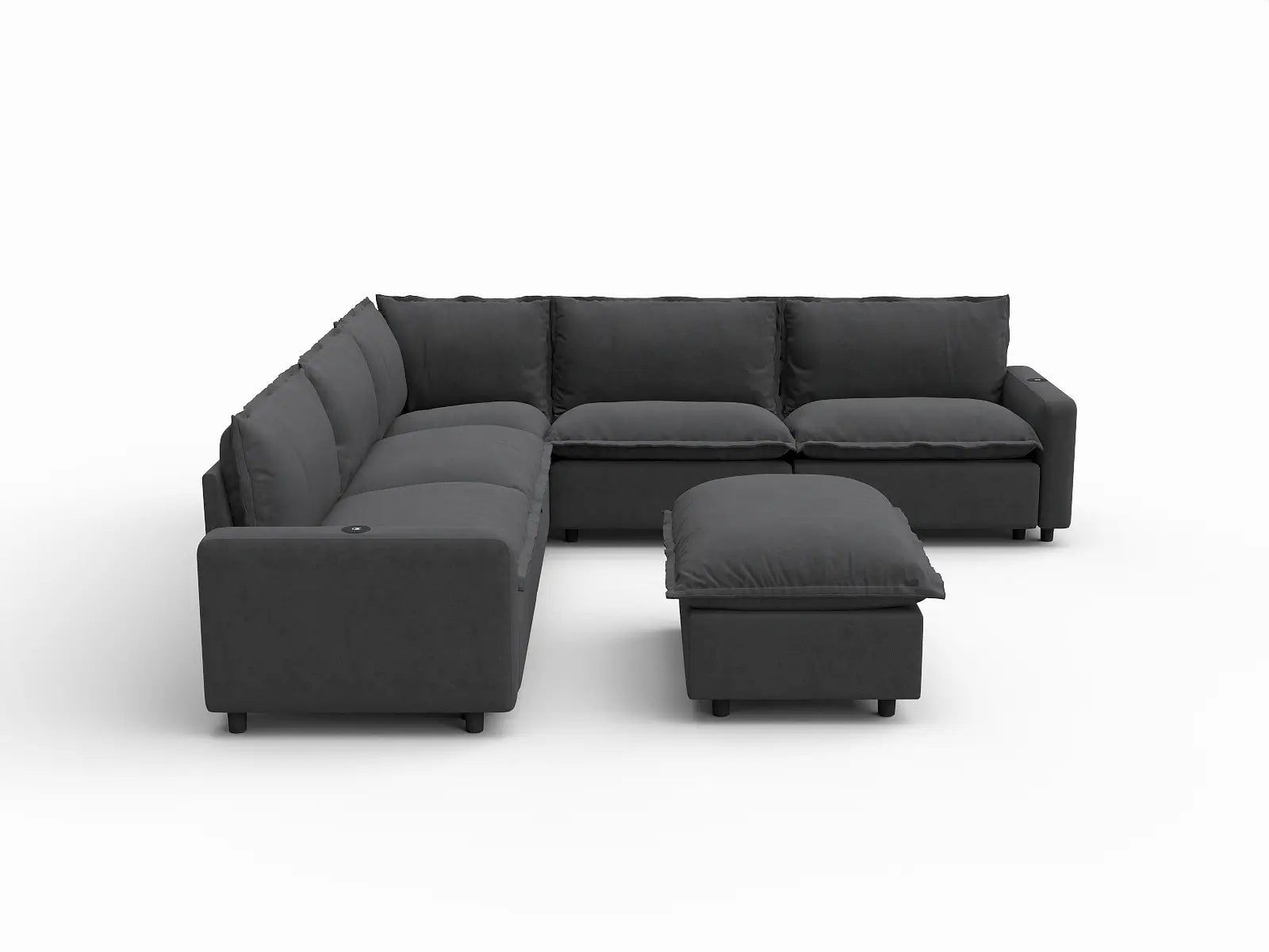 6 Piece Grey Linen Easy Life Hack Sofa Sets 5 Seater with 1 Ottoman 2