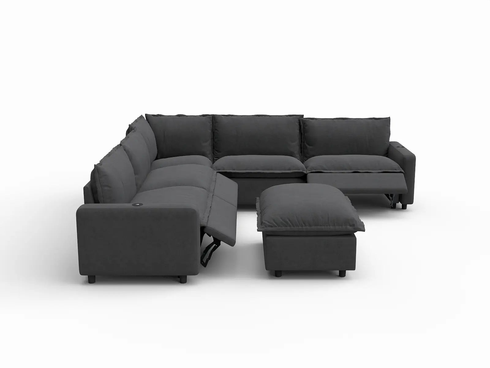 6 Piece Grey Linen Easy Life Hack Sofa Sets 5 Seater with 1 Ottoman 3