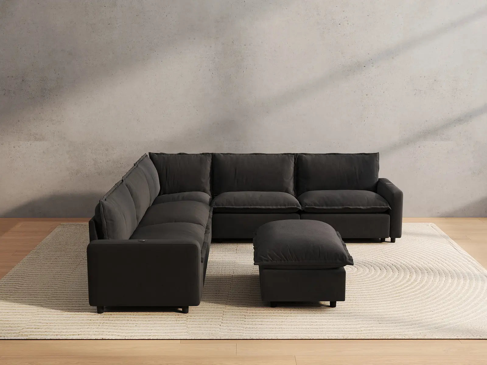 6 Piece Grey Linen Easy Life Hack Sofa Sets 5 Seater with 1 Ottoman 4