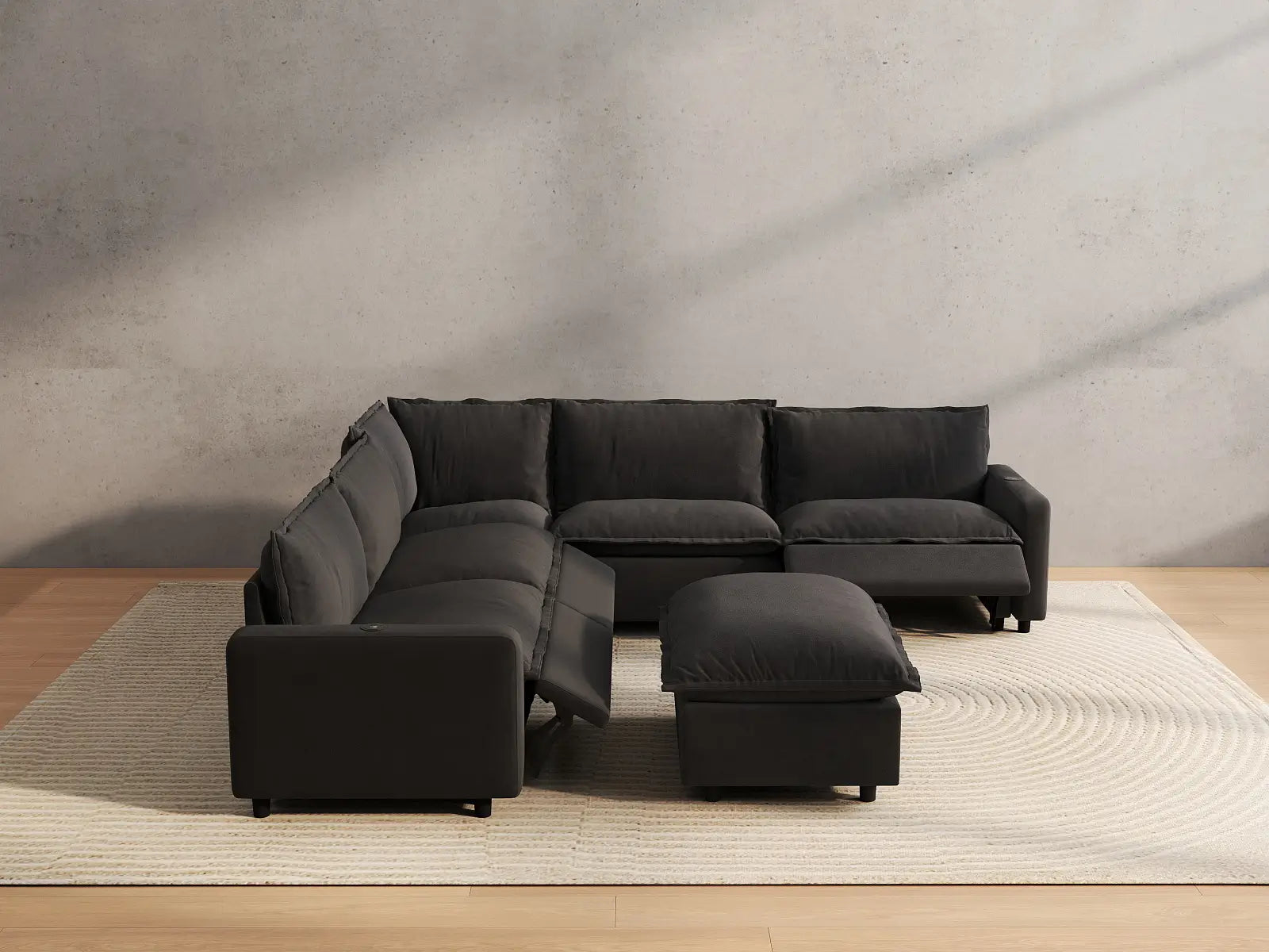 6 Piece Grey Linen Easy Life Hack Sofa Sets 5 Seater with 1 Ottoman 5