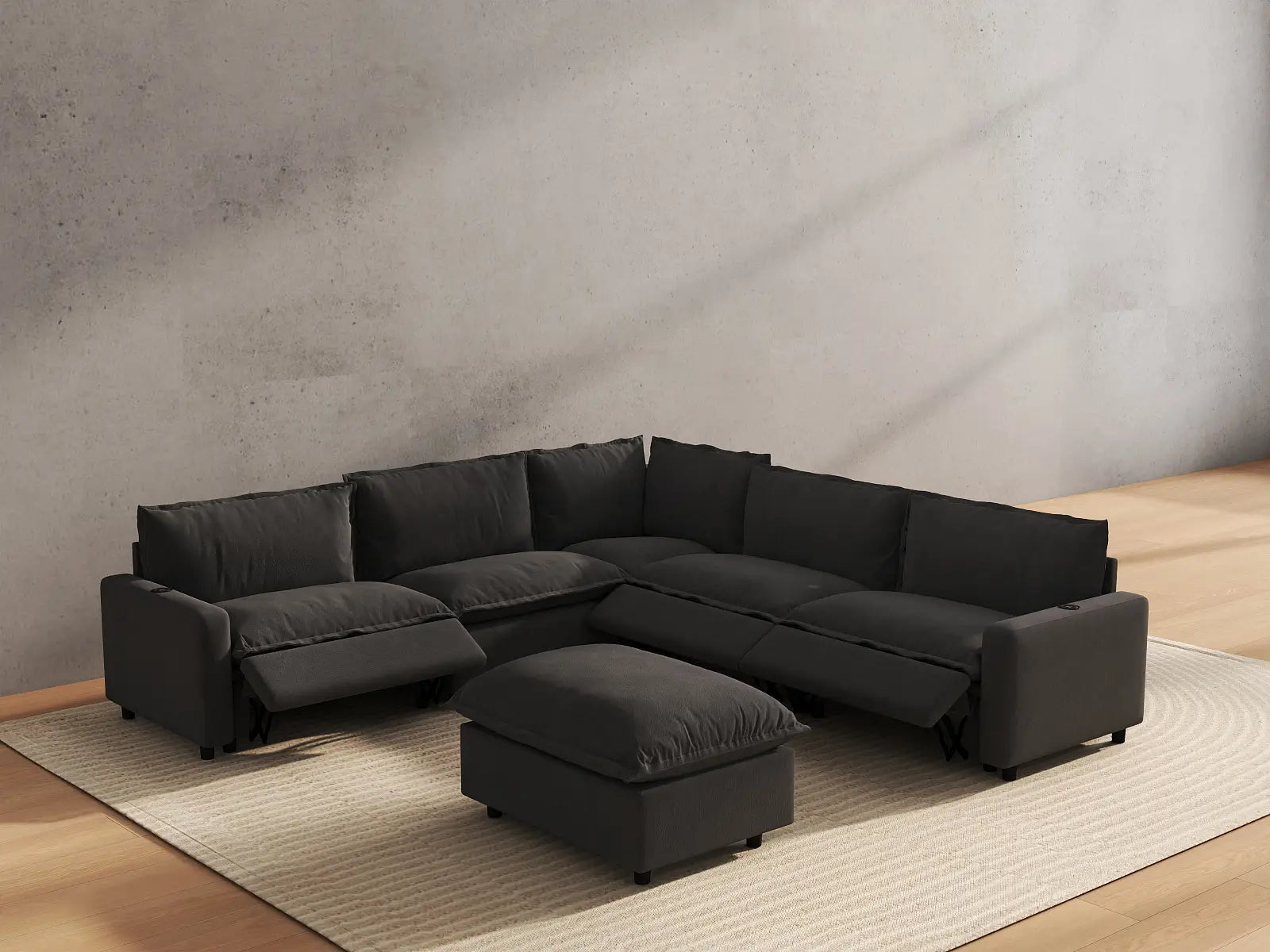 6 Piece Grey Linen Easy Life Hack Sofa Sets 5 Seater with 1 Ottoman 6