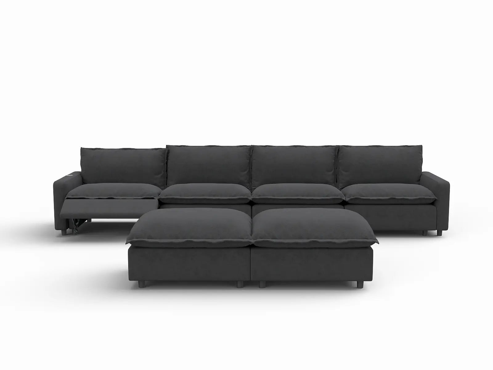 6 Piece Grey Linen Full Leg Rest Sofa Sets 4 Seater with 2 Ottomans 2