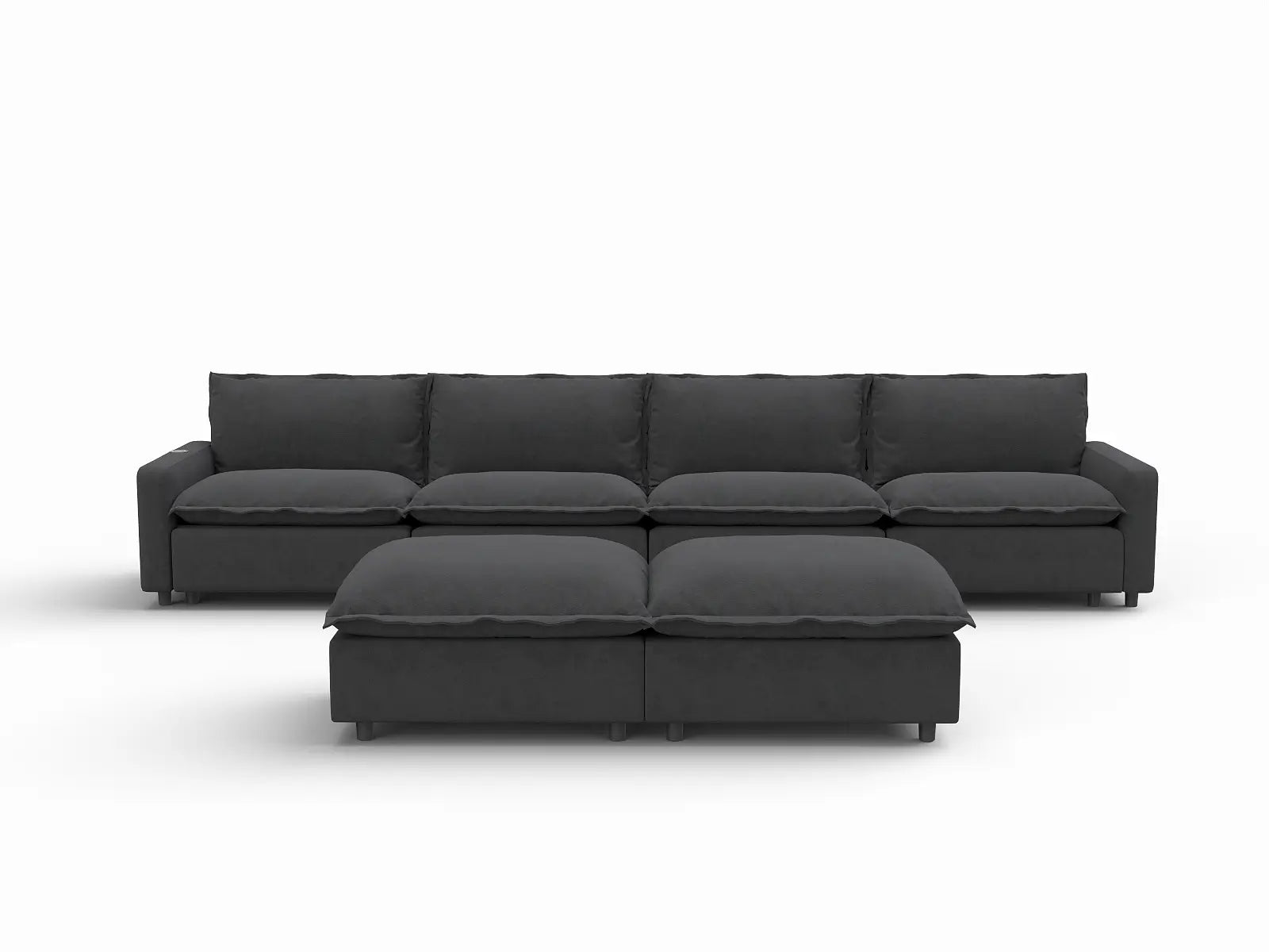6 Piece Grey Linen Full Leg Rest Sofa Sets 4 Seater with 2 Ottomans 3