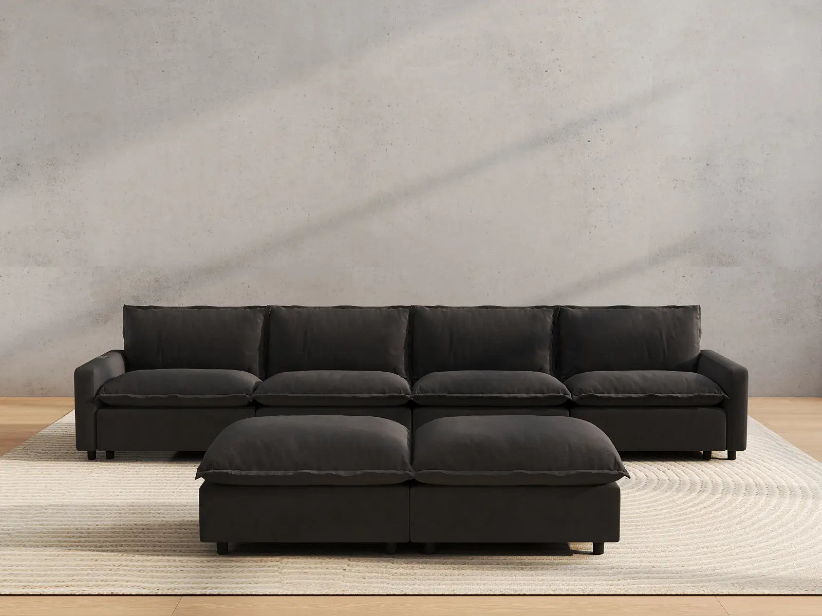 6 Piece Grey Linen Full Leg Rest Sofa Sets 4 Seater with 2 Ottomans 4