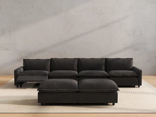6 Piece Grey Linen Full Leg Rest Sofa Sets 4 Seater with 2 Ottomans 5