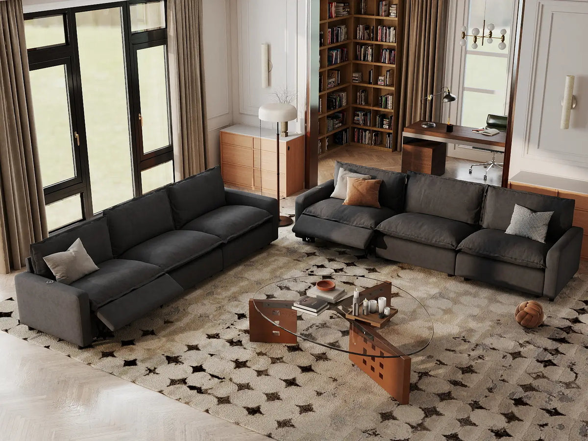 6 Piece Grey Linen Grand Estate V Shaped Sectionals 6 Seater 1