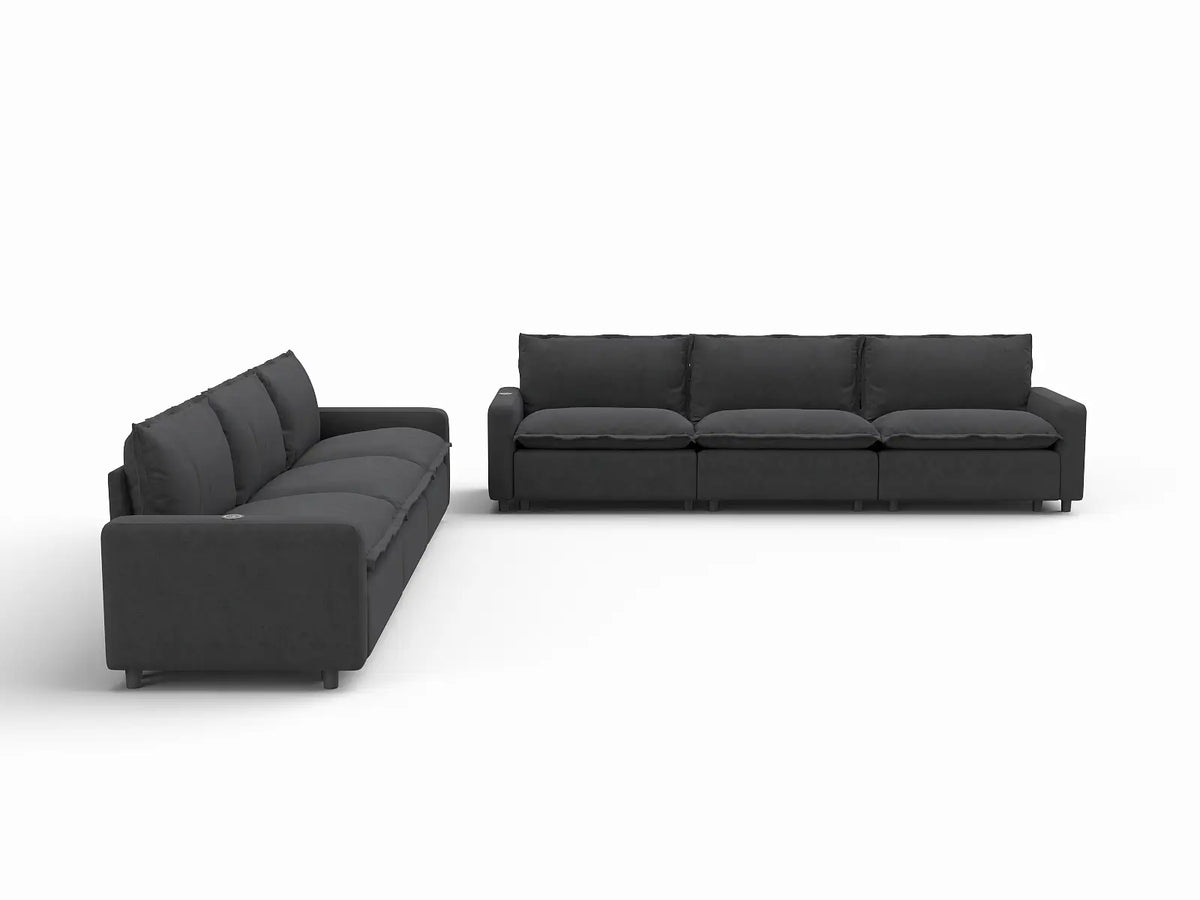 6 Piece Grey Linen Grand Estate V Shaped Sectionals 6 Seater 2