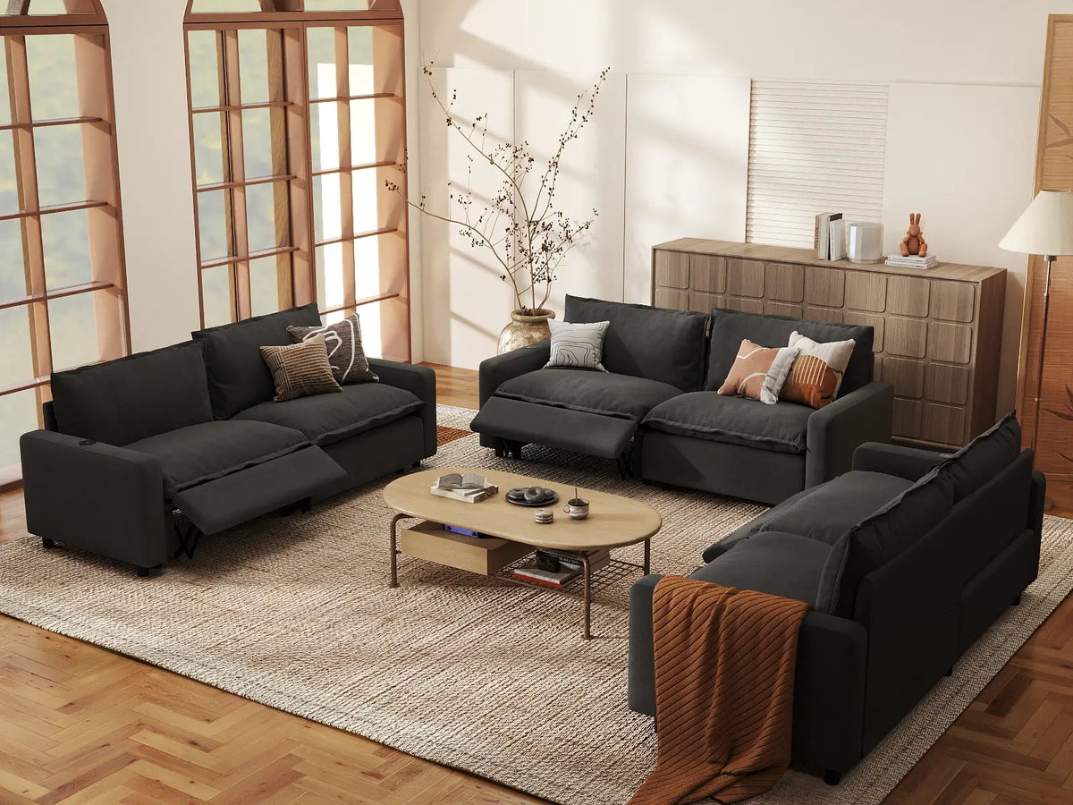 6 Piece Grey Linen Great Room U Shaped Sectionals 6 Seater 1