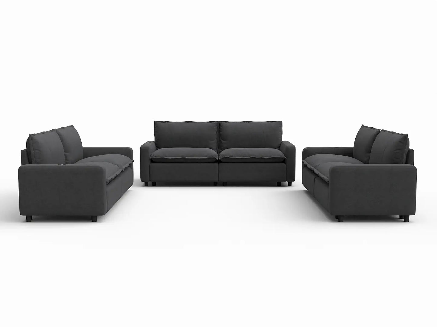 6 Piece Grey Linen Great Room U Shaped Sectionals 6 Seater 2