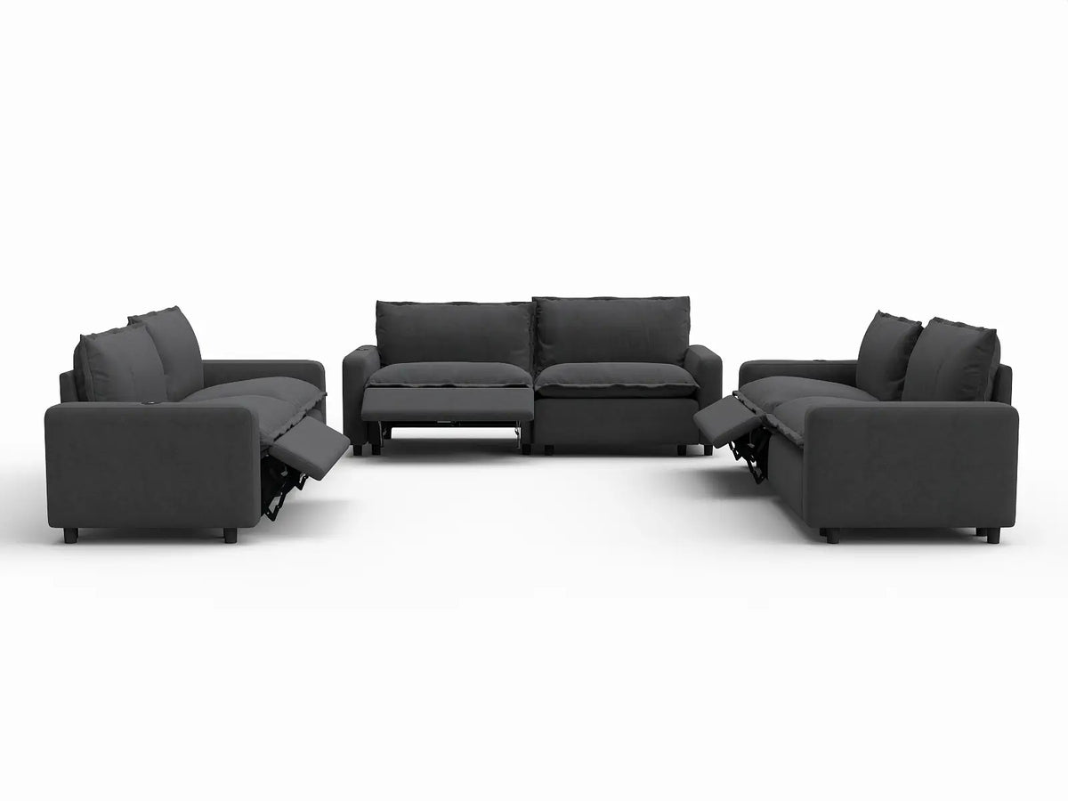 6 Piece Grey Linen Great Room U Shaped Sectionals 6 Seater 3