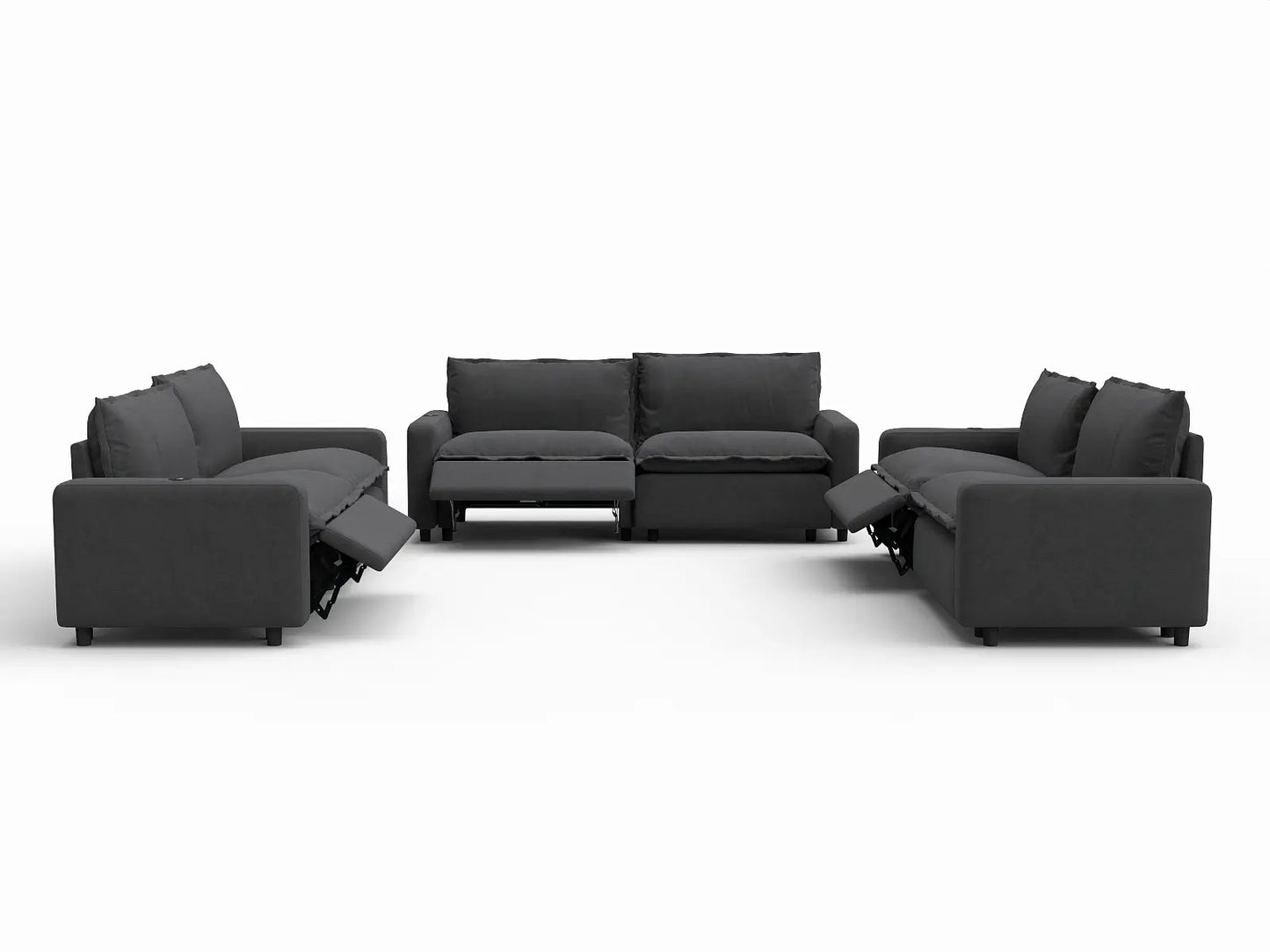 6 Piece Grey Linen Great Room U Shaped Sectionals 6 Seater 3