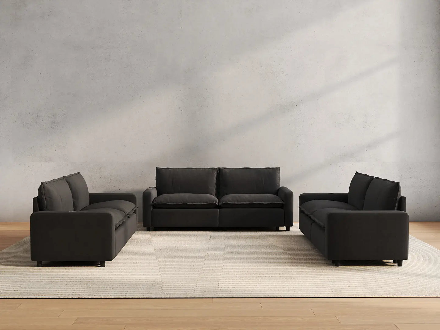6 Piece Grey Linen Great Room U Shaped Sectionals 6 Seater 4