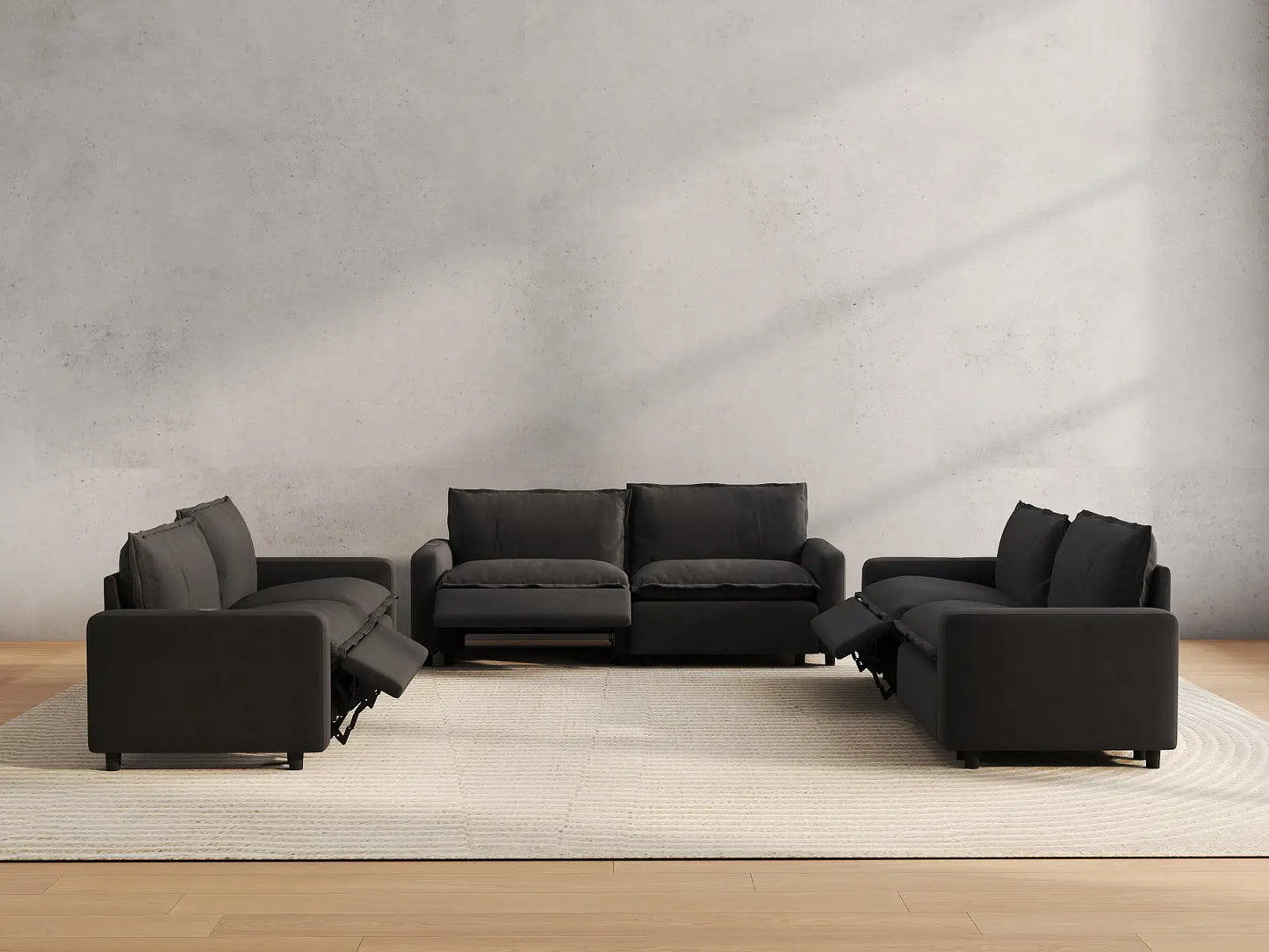 6 Piece Grey Linen Great Room U Shaped Sectionals 6 Seater 5