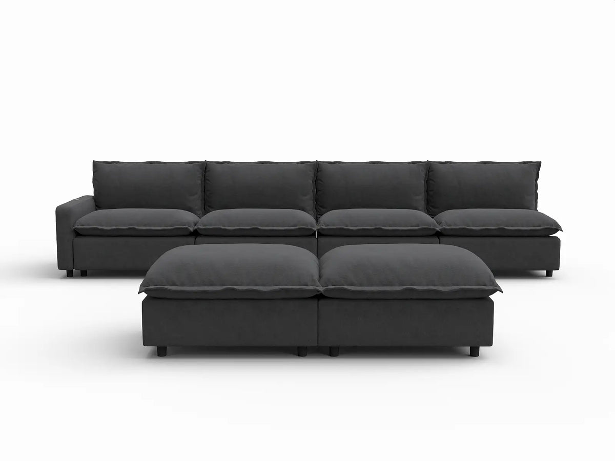 6 Piece Grey Linen Multi Purpose Use Sofa Sets 4 Seater with 2 Ottomans 2
