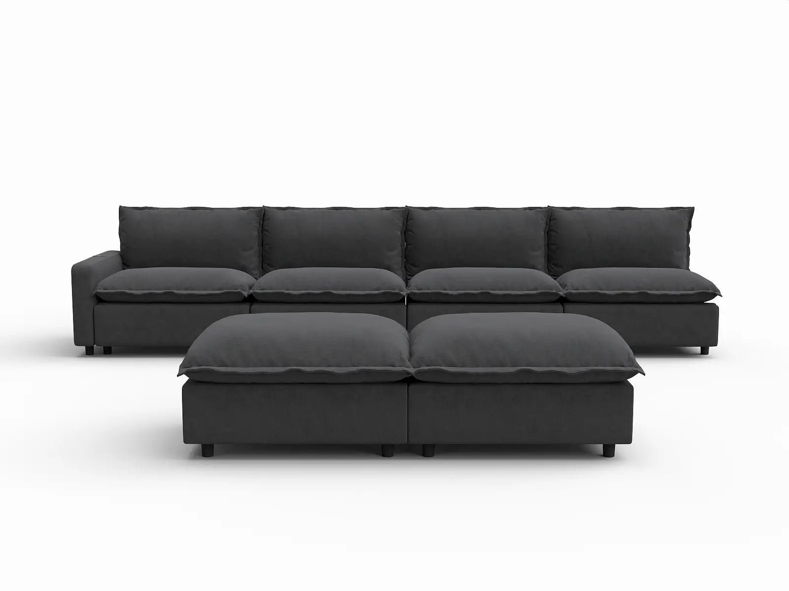 6 Piece Grey Linen Multi Purpose Use Sofa Sets 4 Seater with 2 Ottomans 2
