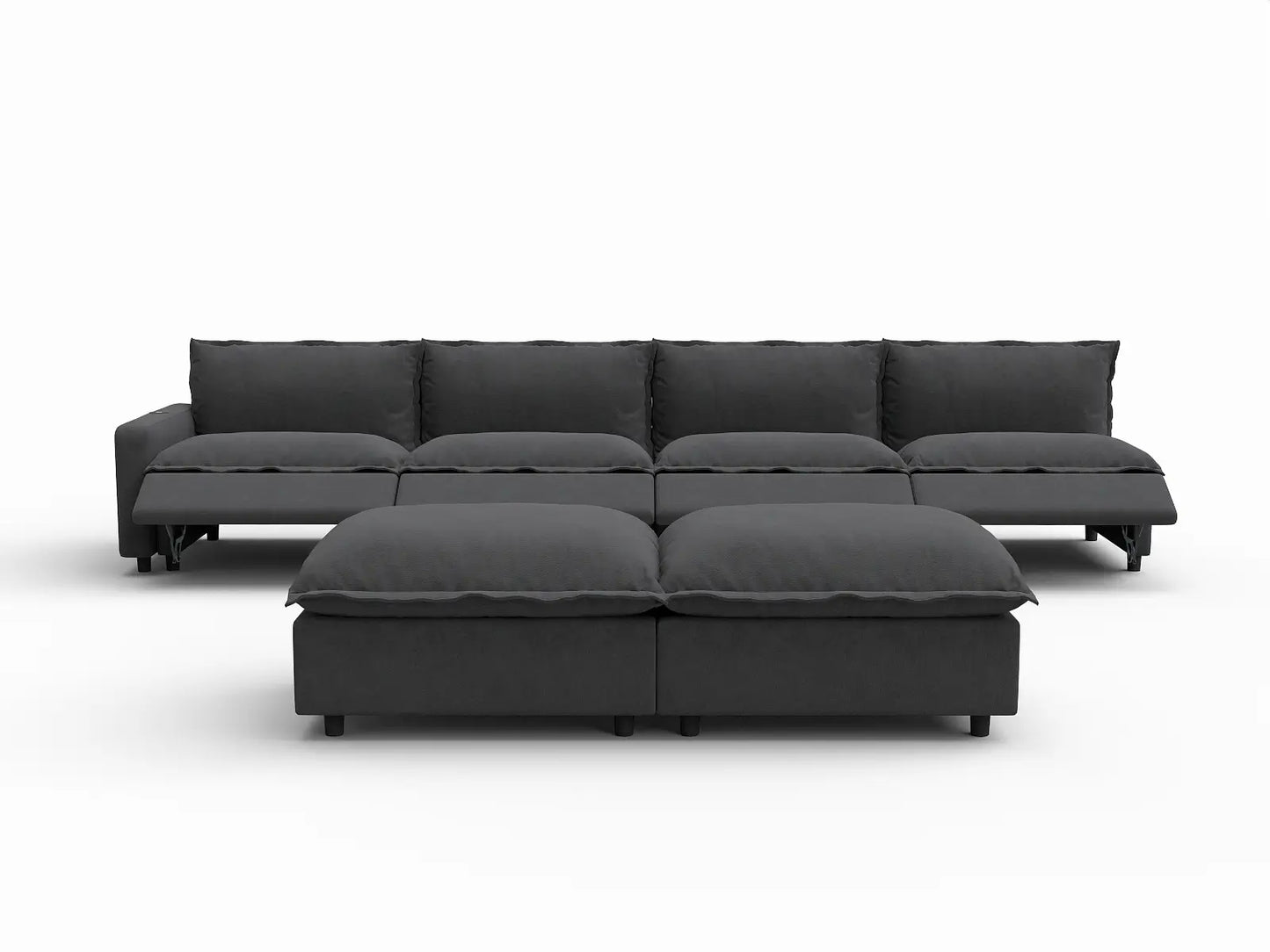 6 Piece Grey Linen Multi Purpose Use Sofa Sets 4 Seater with 2 Ottomans 3