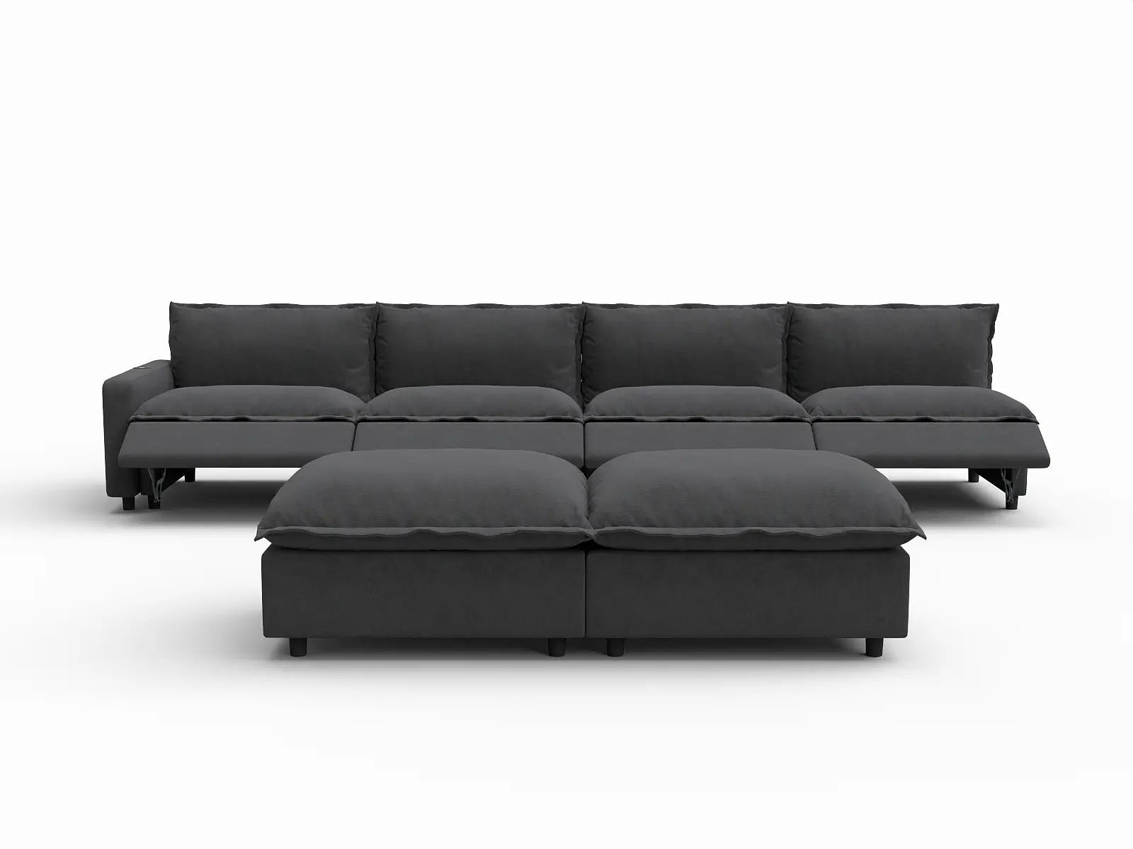 6 Piece Grey Linen Multi Purpose Use Sofa Sets 4 Seater with 2 Ottomans 3