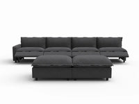 6 Piece Grey Linen Multi Purpose Use Sofa Sets 4 Seater with 2 Ottomans 3