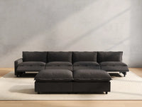 6 Piece Grey Linen Multi Purpose Use Sofa Sets 4 Seater with 2 Ottomans 5