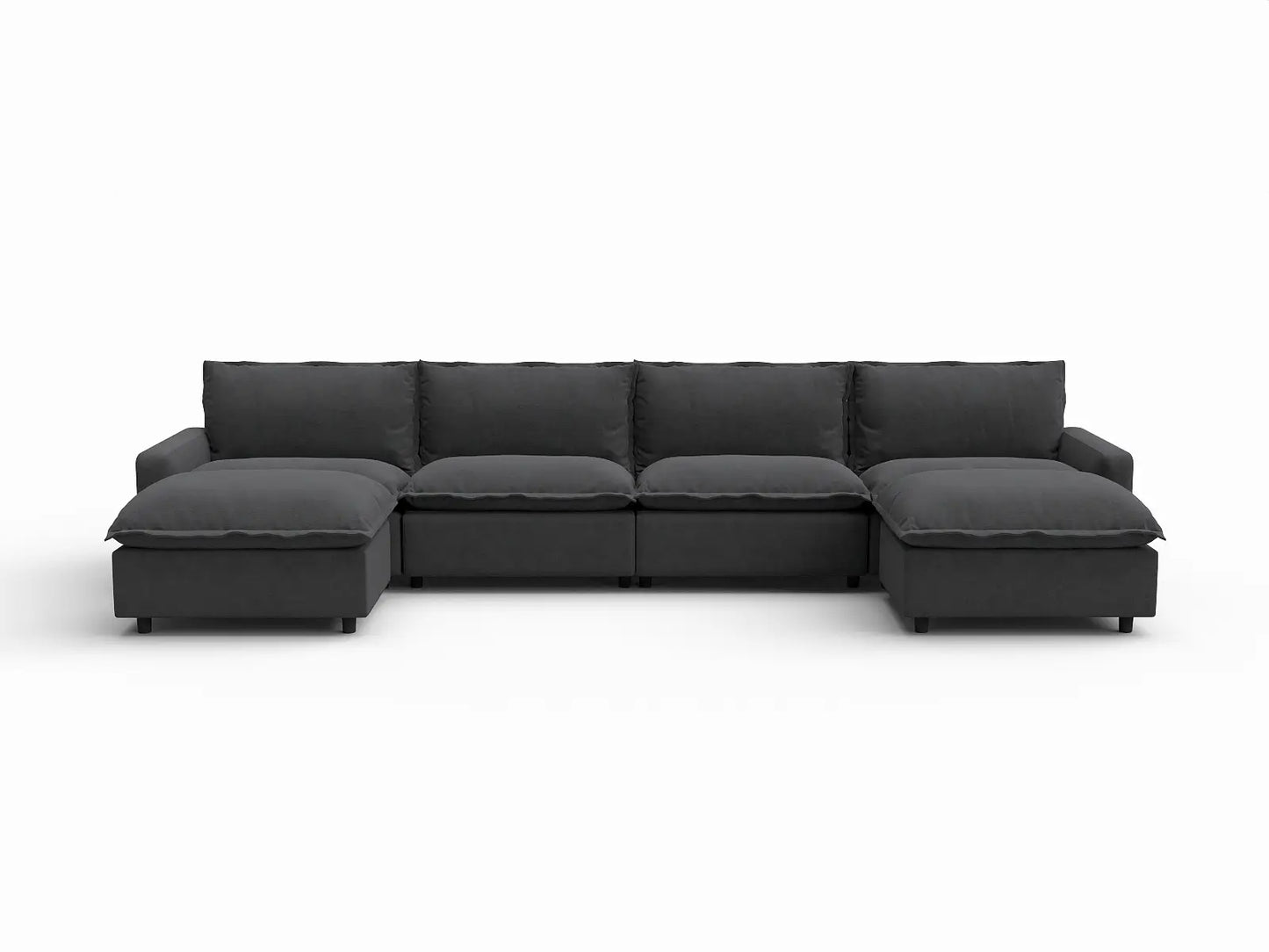 6 Piece Grey Linen No Bad Seats U Shaped Sectionals 4 Seater with 2 Ottomans 2