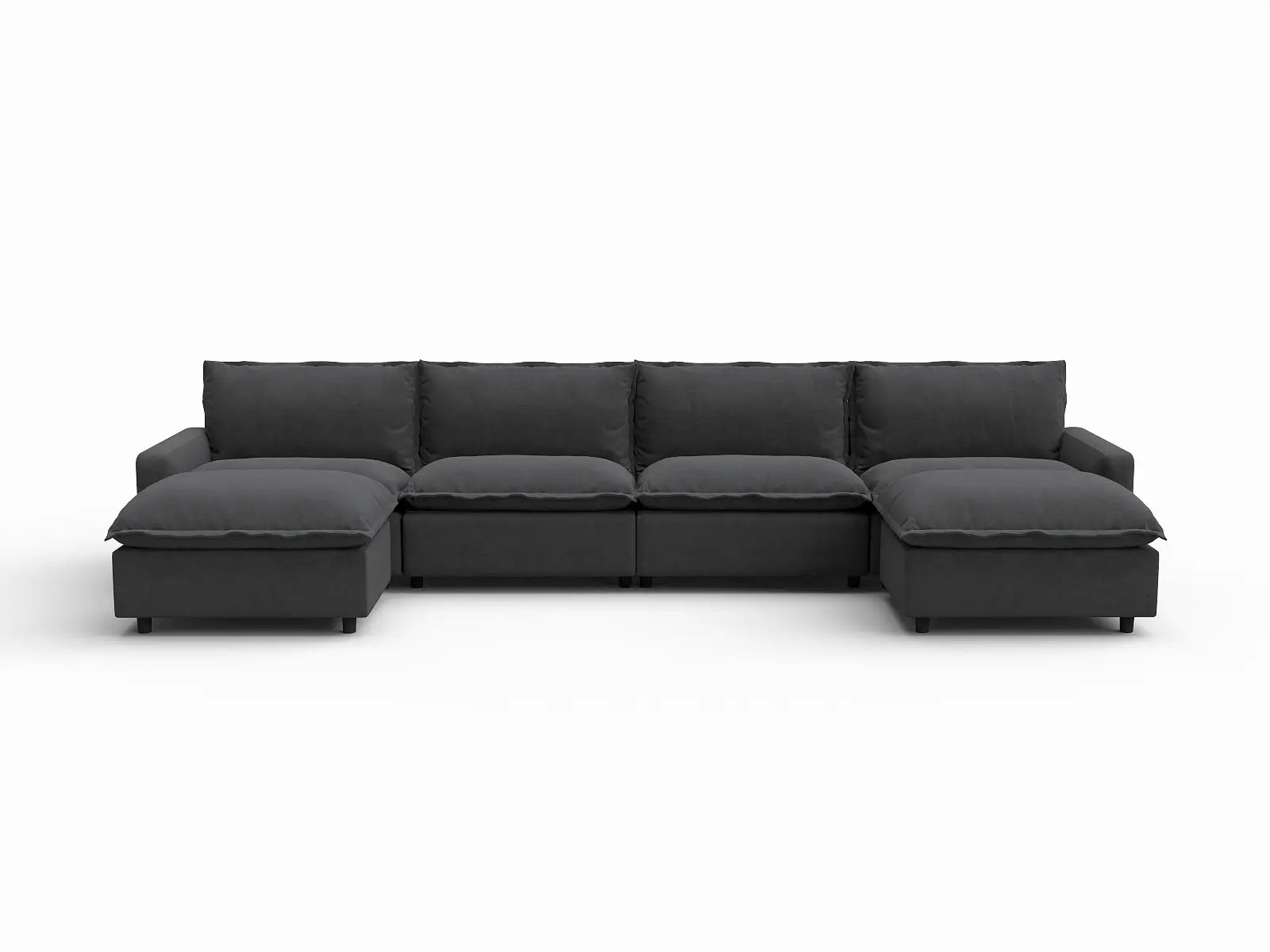 6 Piece Grey Linen No Bad Seats U Shaped Sectionals 4 Seater with 2 Ottomans 2