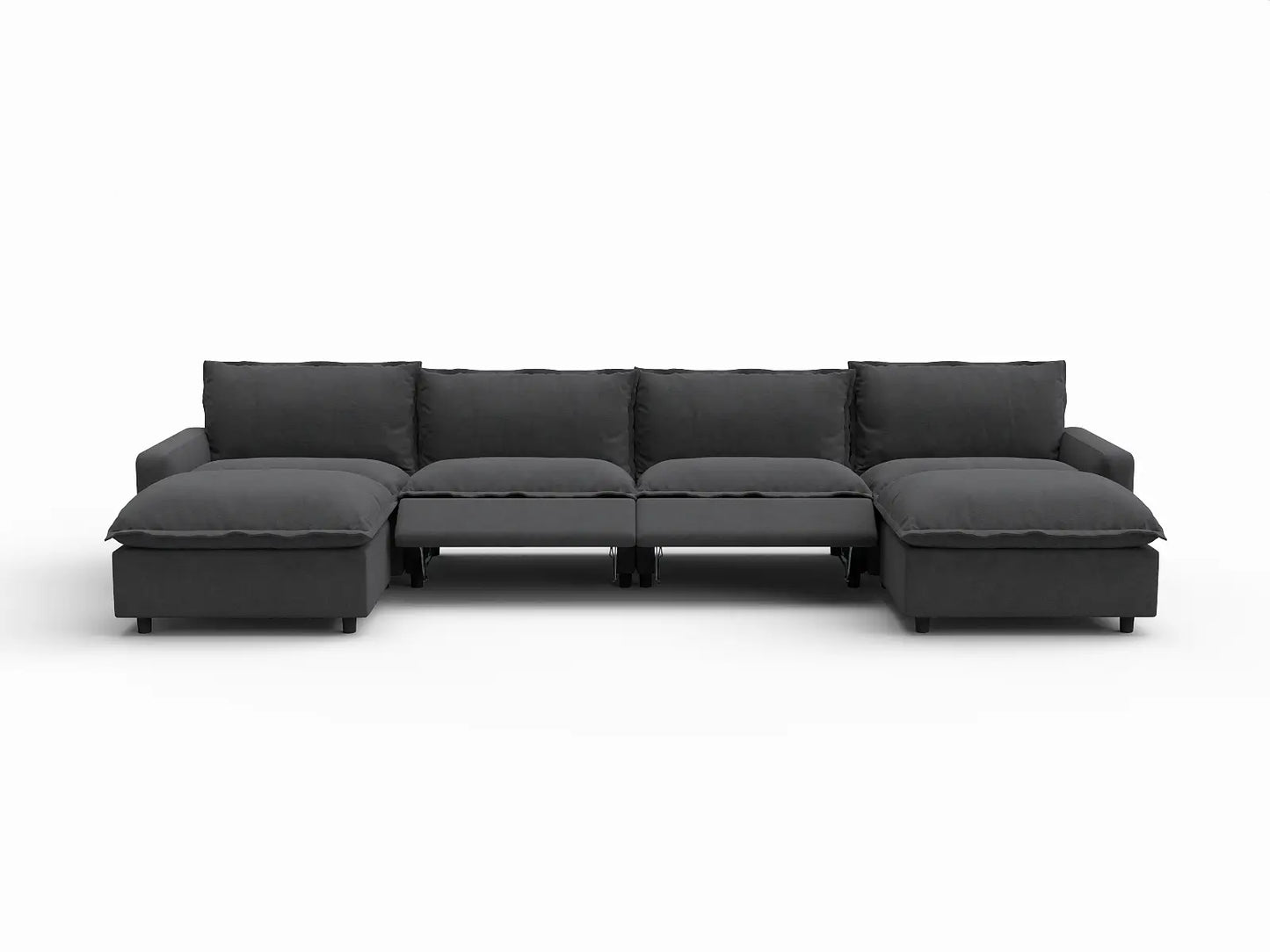 6 Piece Grey Linen No Bad Seats U Shaped Sectionals 4 Seater with 2 Ottomans 3