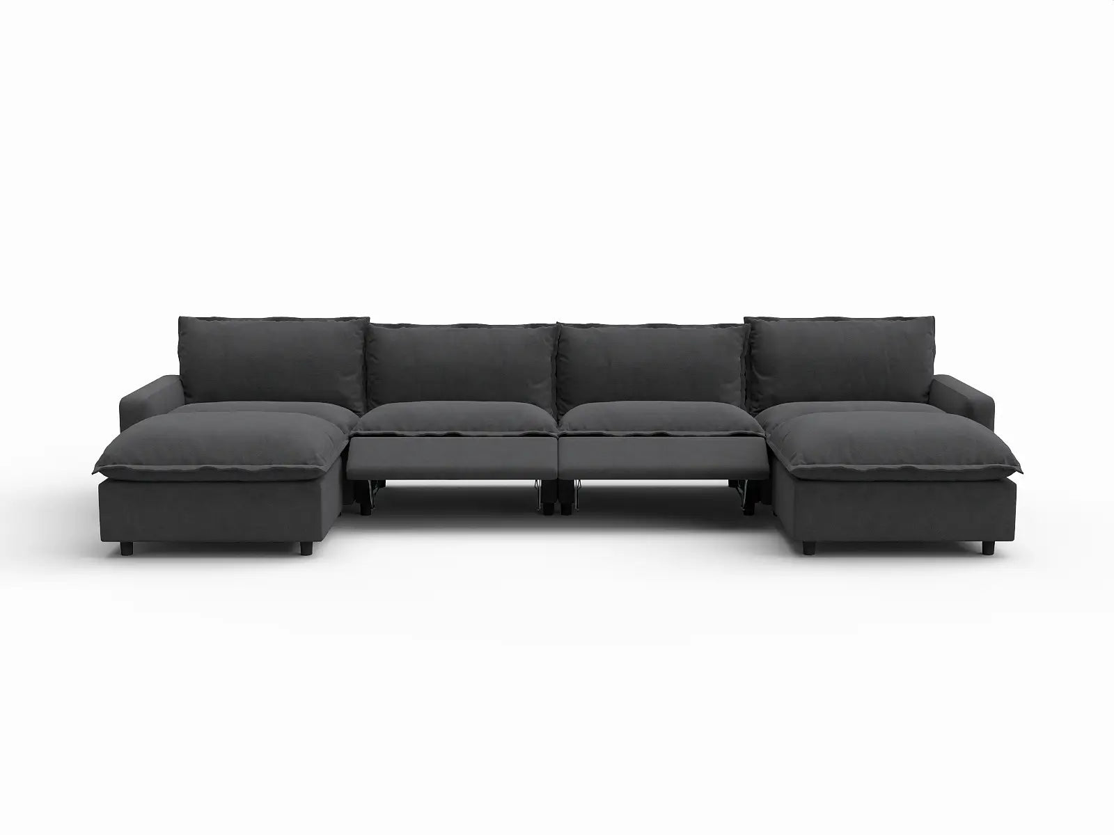 6 Piece Grey Linen No Bad Seats U Shaped Sectionals 4 Seater with 2 Ottomans 3
