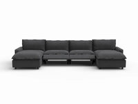 6 Piece Grey Linen No Bad Seats U Shaped Sectionals 4 Seater with 2 Ottomans 3